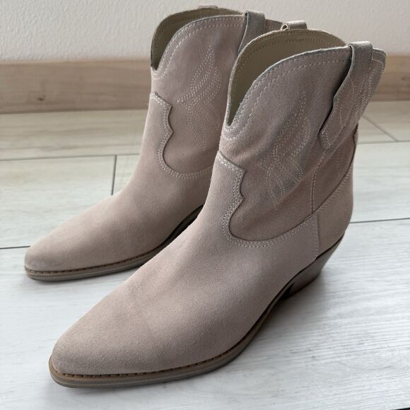 Nine West Texan Western Boot Women’s 7.5 Beige Blush Leather Pointed Toe Cowgirl - Picture 2 of 16